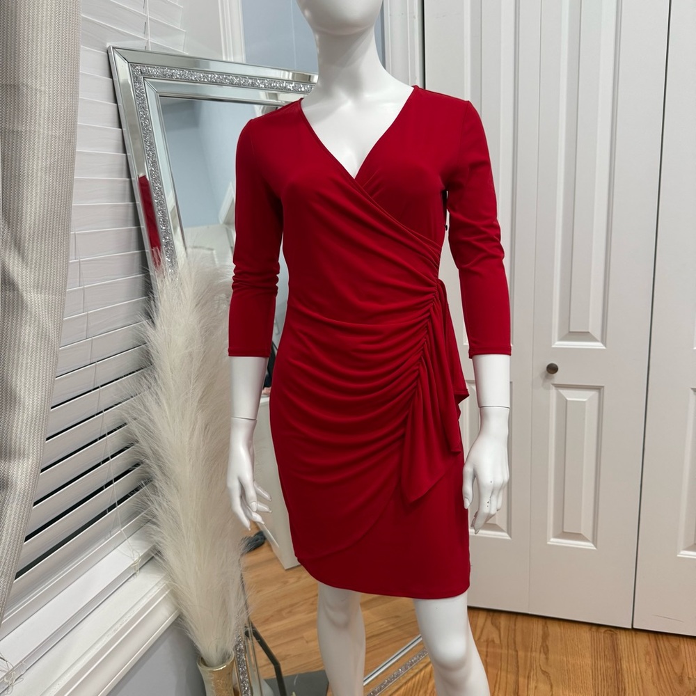 New York & Company Bold Red Long Sleeve Dress